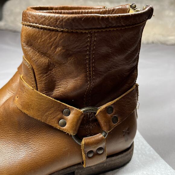 Frye Womens Boots Size 9B  Brown Phillip Harness 76870 Short Leather Horse Biker - Picture 2 of 15